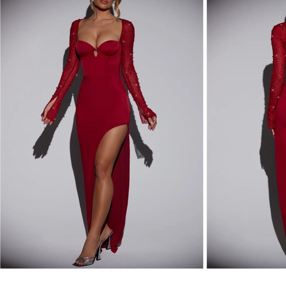 Oh Polly San Marino Embellished Side Split Maxi Dress in Red - Picture 6 of 6